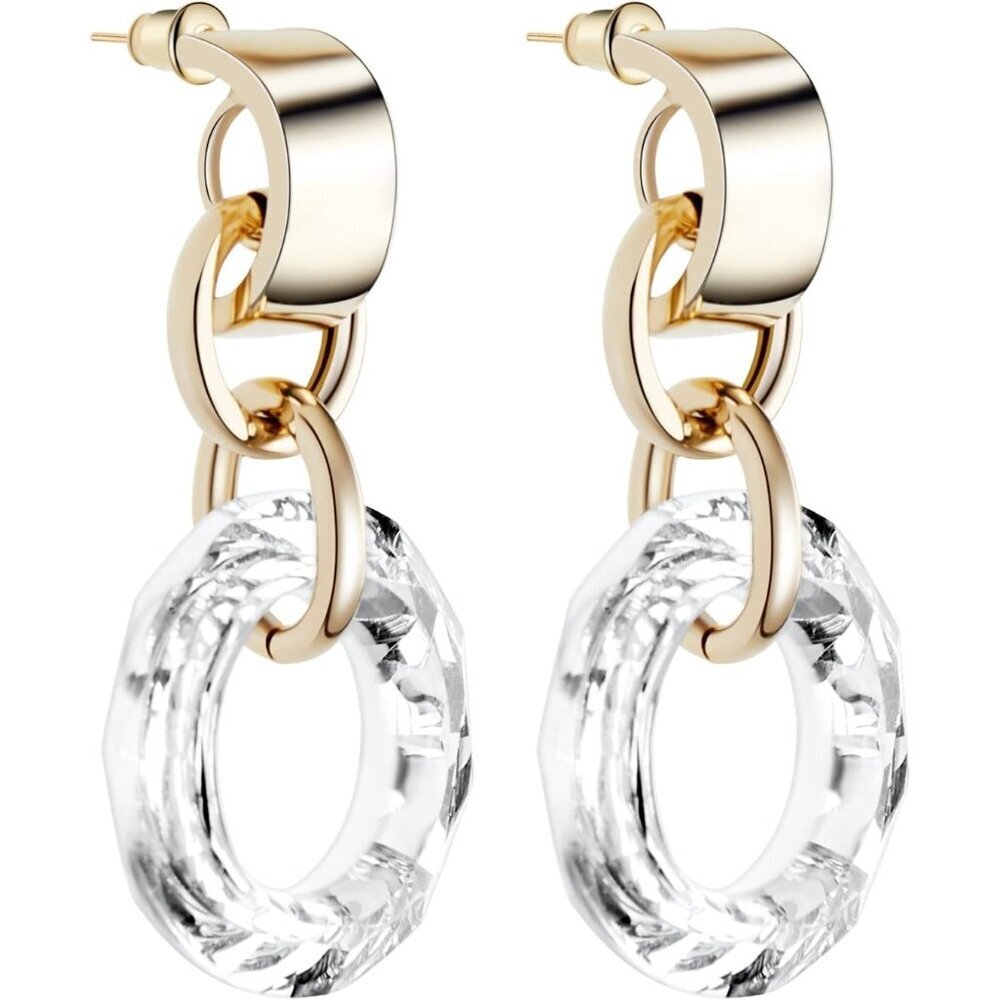 14K Gold Pleated Drop Dangle Fashion Shining Circle Crystal Dangle Earrings